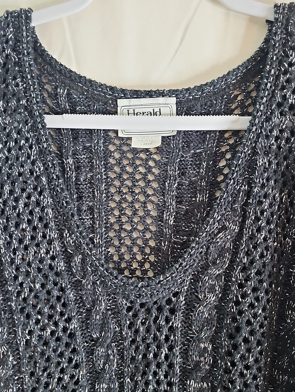 Herald House  Black Open-Knit V-Neck Sweater with Silver Threading - Picture 2 of 6